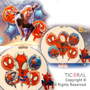 SET DE GLOBOS METALIZADO SPIDERMAN 5 UNIDADES X 1